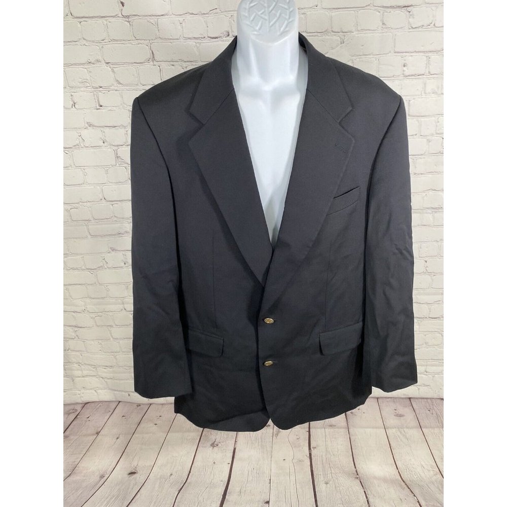 VTG Unbranded Black/ Blue 100% Wool 2 Gold Button Blazer Jacket Coat Men’s 44R